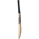 A single cricket bat shown vertically against a plain white background. The bat has a natural light wood blade with black graphics, and a black wrapped handle.